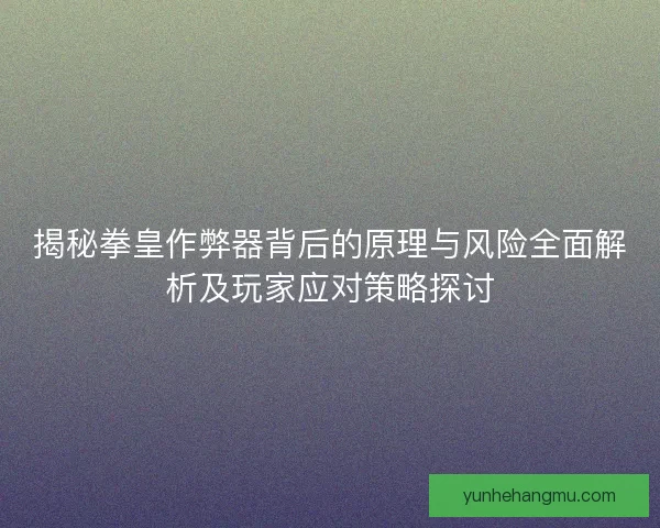 揭秘拳皇作弊器背后的原理与风险全面解析及玩家应对策略探讨